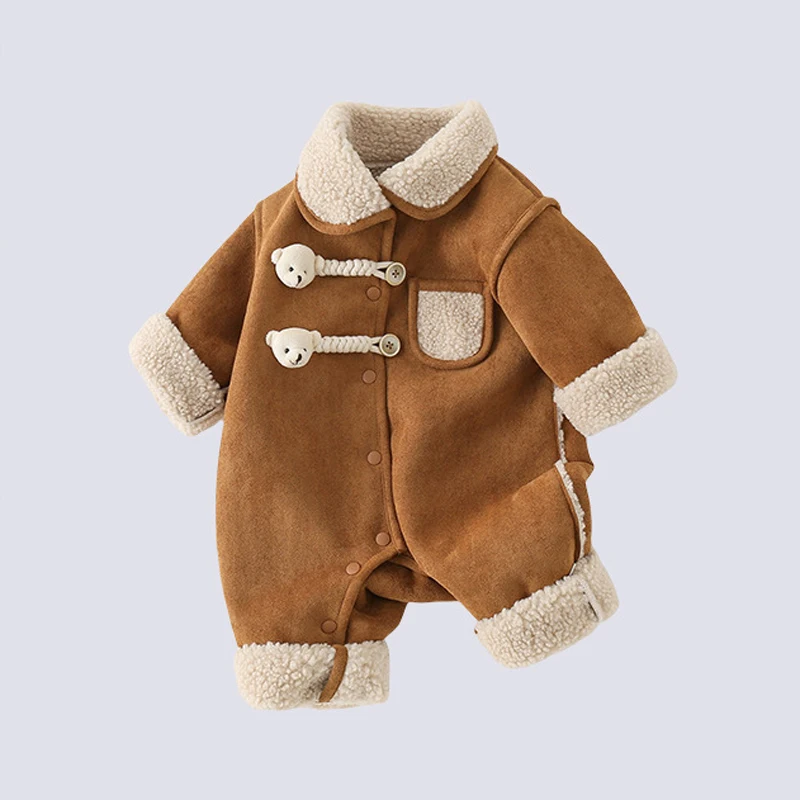IYEAL Baby Cute Jumpsuit Infants Boys Girls Winter Thick Cotton Padded Jumpsuit  Winter Warm Fleece Clothing Cotton Jacket