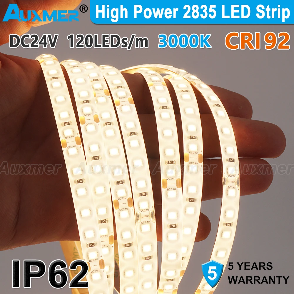 Auxmer High Power 2835 LED Strip Light,120LEDs/m,IP62,CRI90,DC24V, 16.4ft Flexible Silicone Dropper LED Lights