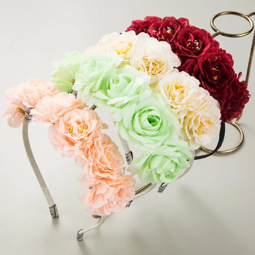 

New Super Girl Three-Dimensional Imitation Rose Floral Headband Travel Street Shooting Elegant Sweet Hair Accessories