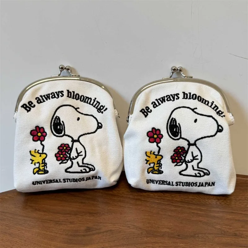 

2025 New Snoopy Portable Gold Coin Wallet Cute Girls Canvas Hand Holding Headphones Lipstick Makeup Storage Bag Birthday Gift