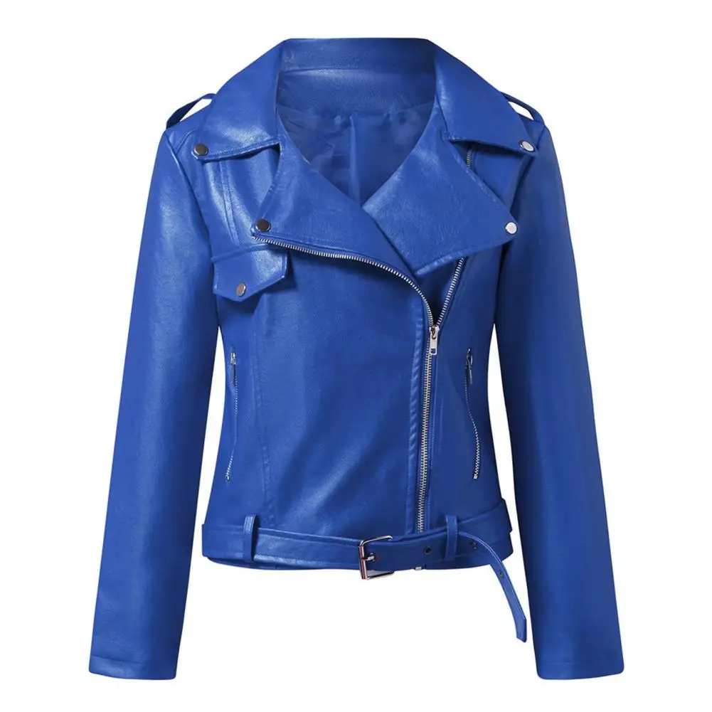Stylish Motorcycle Jacket Solid Color Windproof Women Motorcycle Clothing Spring Autumn Coat