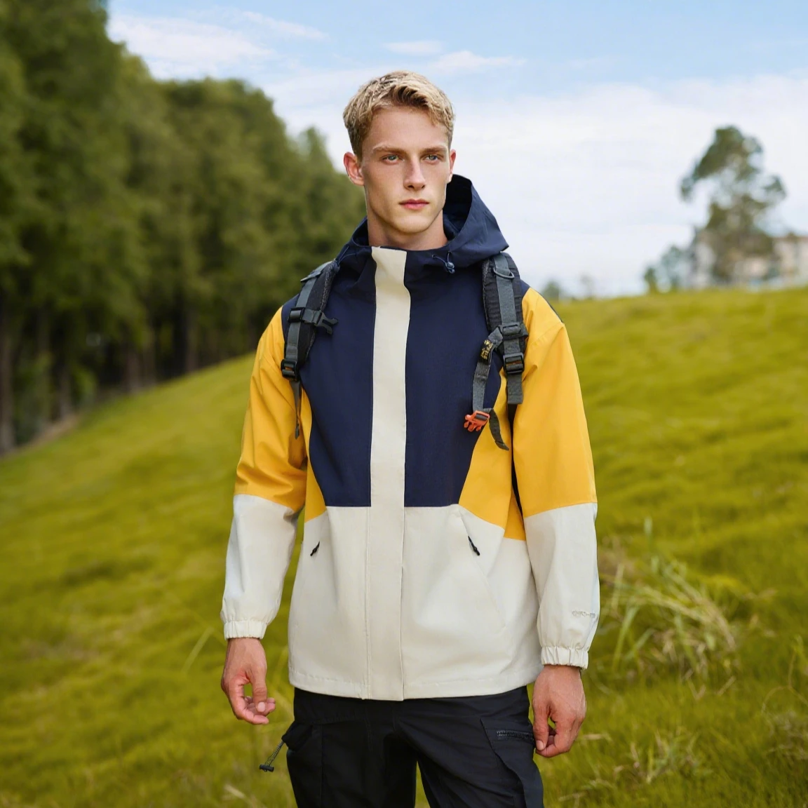 

Unisex Color Block Hooded Jacket Men Women Lightweight Breathable Windbreaker Casual Sport Long-sleeved Coat Autumn Outerwear