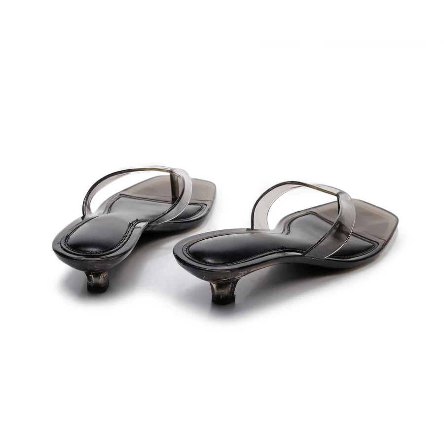 Französische Minimalistische Transparente Pantoletten für Damen 2026 Neue Sommer-Sandalen mit Eckiger Spitze Elegante Hochhackige Kristall-Pantoletten – Detail 4