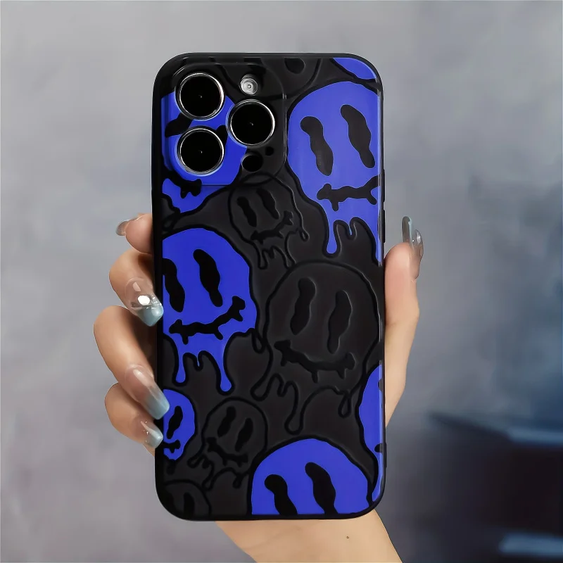 Abstract Happy Face Pattern Graphic Phone Case For iPhone 15 14 13 12 11 X XR XS SE2 SE 8 7 Plus Pro Max Silicone Back Cove