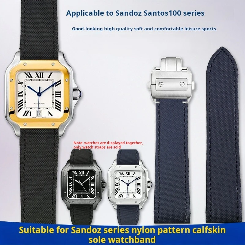 For Cartier Santos100 nylon strap Santos Sandoz 100 leather watchband bracelet male 23mm Men's Folding buckle watch accessories