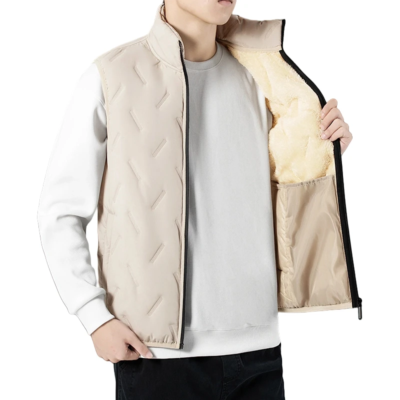 

Winter Casual Padded Vest Coats Outerwear Warm Sleeveless Jacket Hiking Camping Men's Outdoor Stand Collar Fleece Jacket Vest