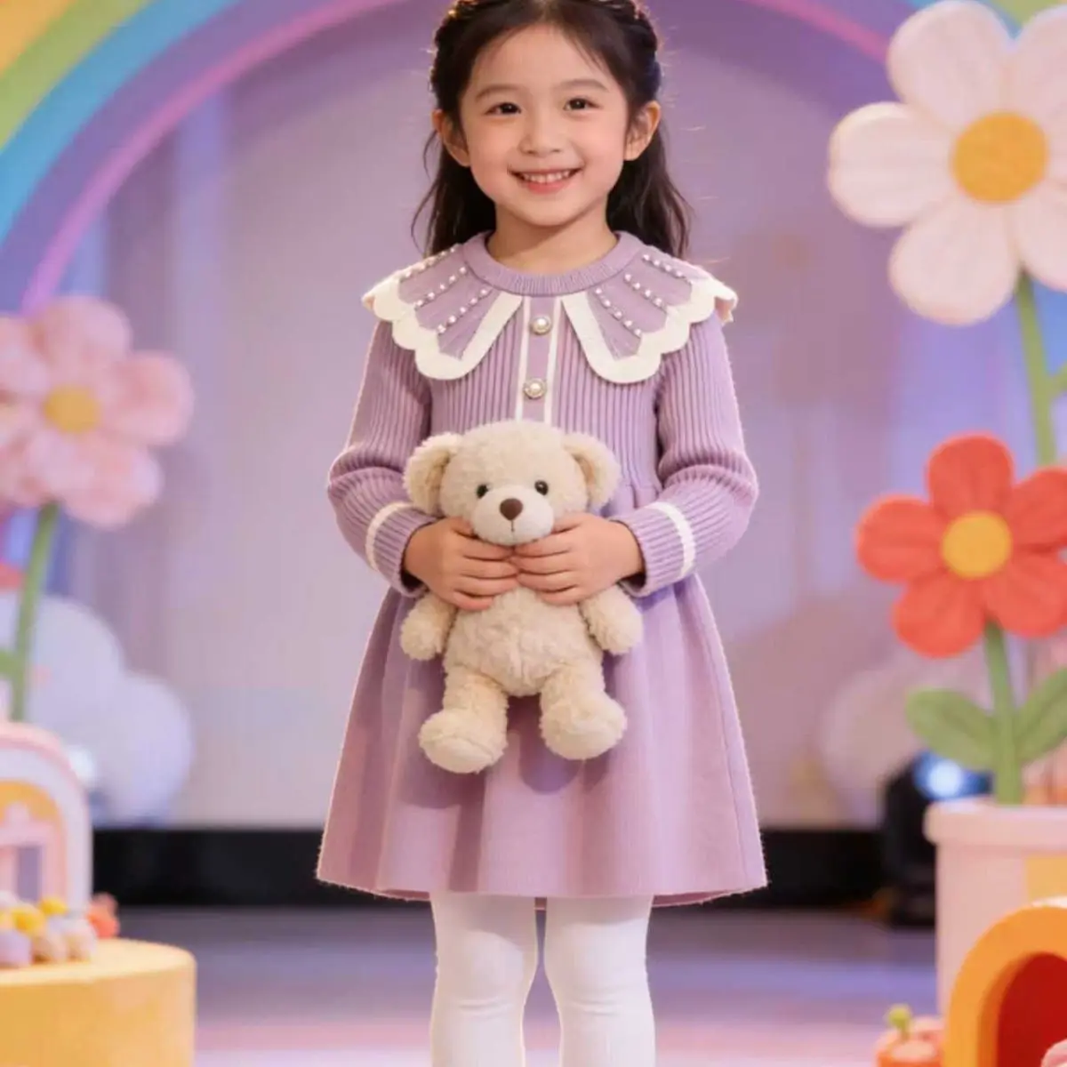 2026 Girls Knit Dress Spring Autumn Princess Baby Sweater Base Layer Tunic