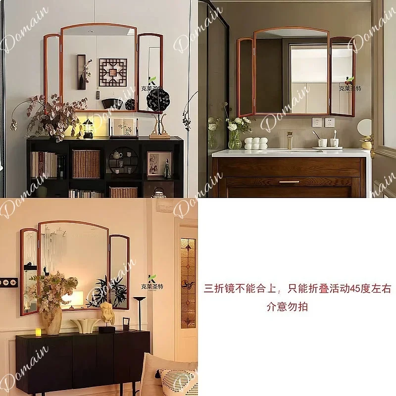 BJ French Triple Fold Bathroom Mirror Wall Mounted Foldable Vanity Mirror Desktop Dressing Mirror Vintage Home Decor