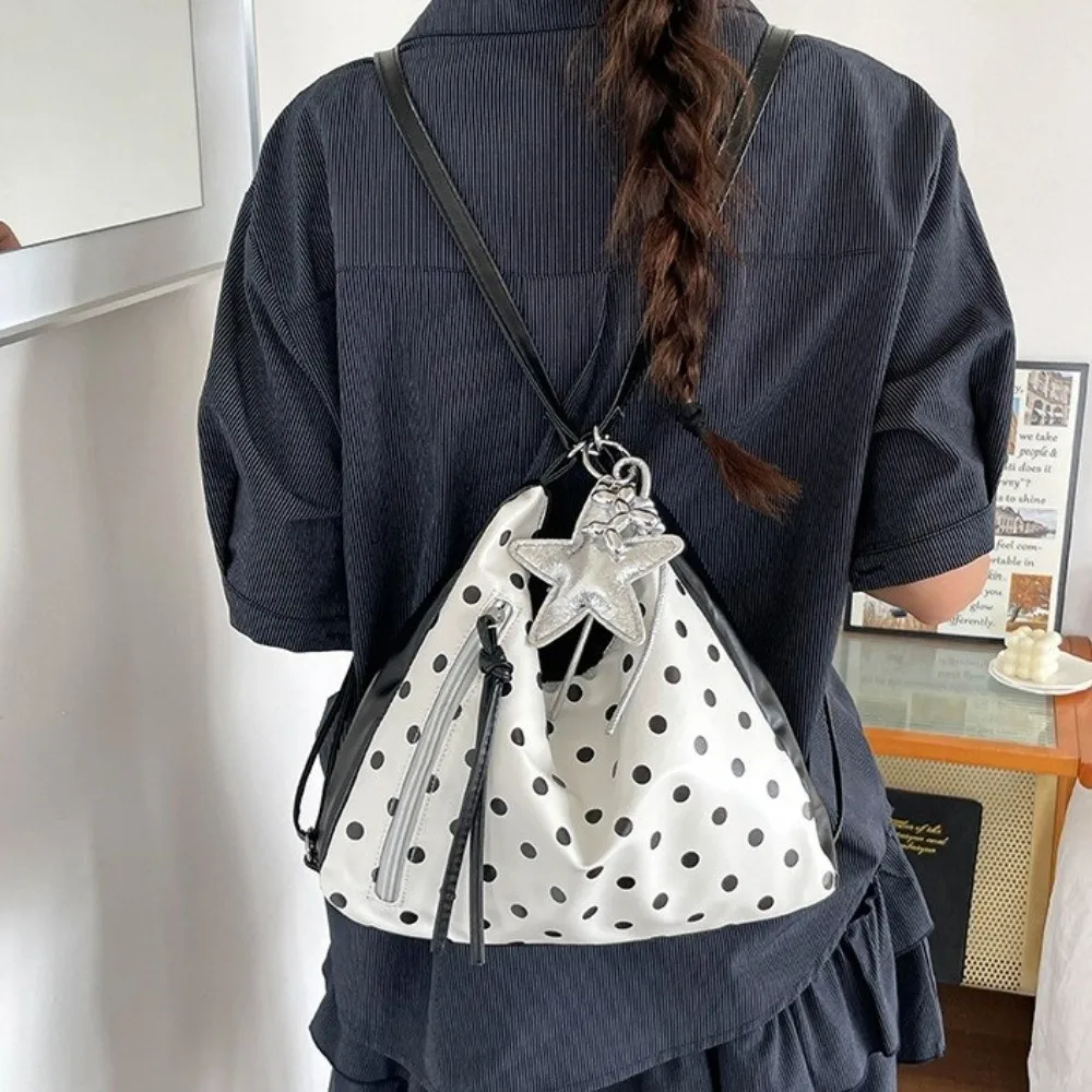 PU Leather Polka Dot Shoulder Bag Lightweight Large Capacity Tote Bag Backpack Underarm Bag Bucket Handbag Outdoor Use