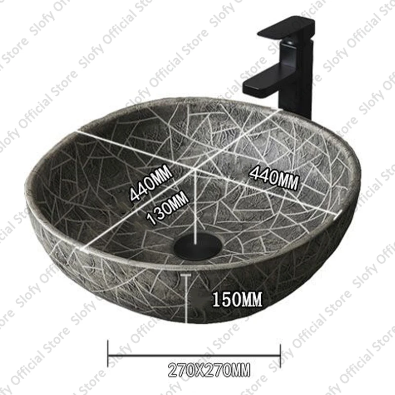 레트로 서리로 덥은 조리대 분지 예술적 질감 세라믹 세면대 라운드 욕실 싱크 야외 안뜰 가정용 세탁 싱크