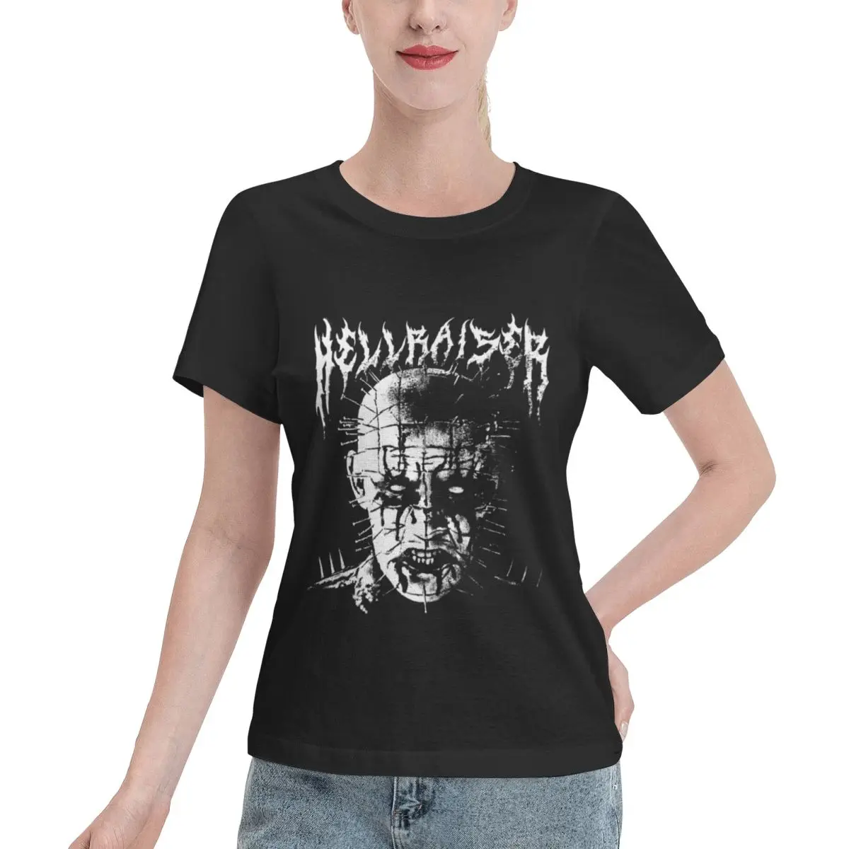 Bargain Price Black Metal Pinhead Women's T-shirt Layering Top Basic Tops For Women