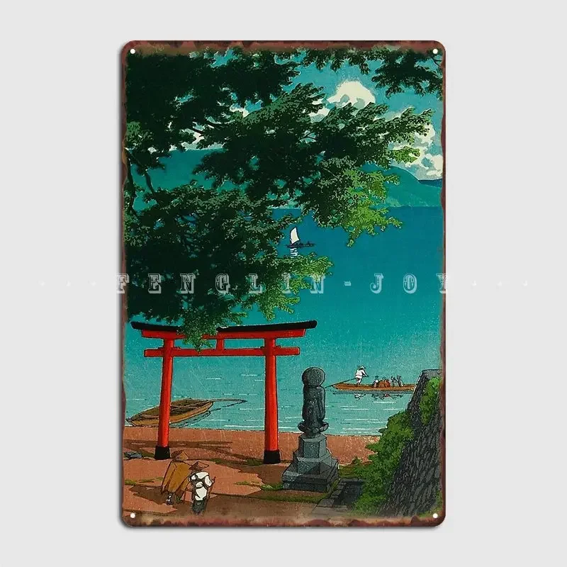 Chuzenji Temple At Utagahama Beach Japanese Woodblock Print Vintage East Asian Art By Kawase Hasui Metal Sign Home