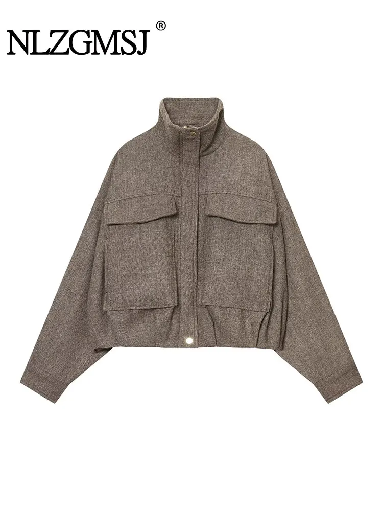 NLZGMSJ Women's Autumn Jacket Coat Long Sleeve Pocket Bomber Jackets For Women High Street Casual New Outerwear Chic Tops ﻿