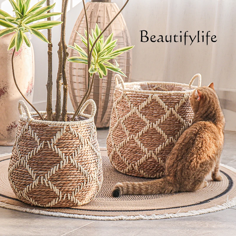 Woven flower basket large flower pot green plant potted plant set living room balcony model room shopping mall decorative orname