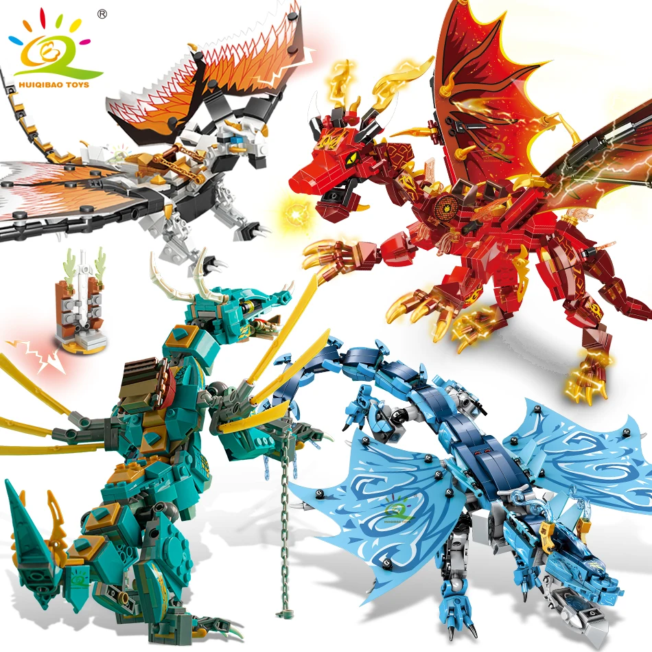 HUIQIBAO Ninja Dragon Model Building Blocks with Kai Jay Knight Figures Movie City Bricks Educational Toys For Children Friends