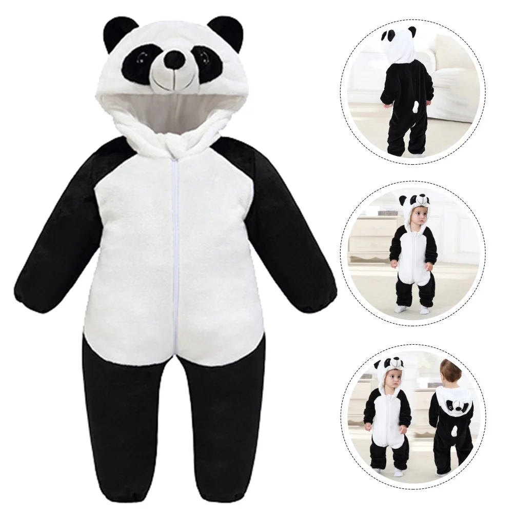 

1pc Adorable Panda-Shaped Baby Romper Flannel One-Piece Jumpsuit Warm Long-Sleeved Cartoon Layette Photo Prop Costume For Kids
