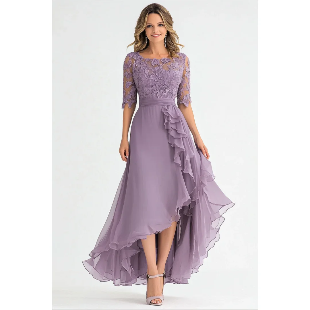 

Lena Round Collar Robe De Cocktail Femme Custom Made Elegant Party Dresses for Special Occasions Embroidery Mom's Dress Evening