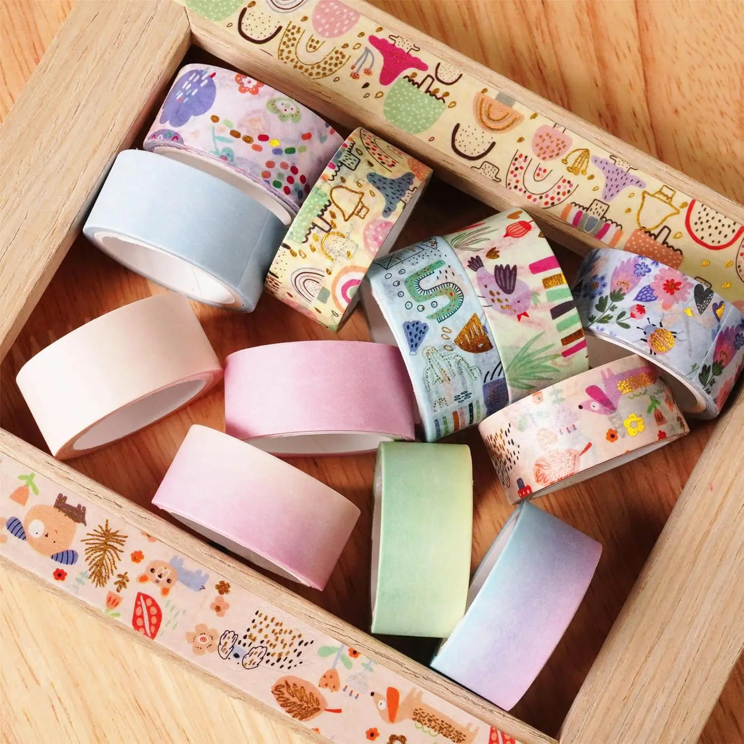 12 Rolls Graffiti Washi Tape Set Gold Foil Paper Adhesive Masking Tapes Cute Cartoon Drawing Decorative Tapes Stickers A7921