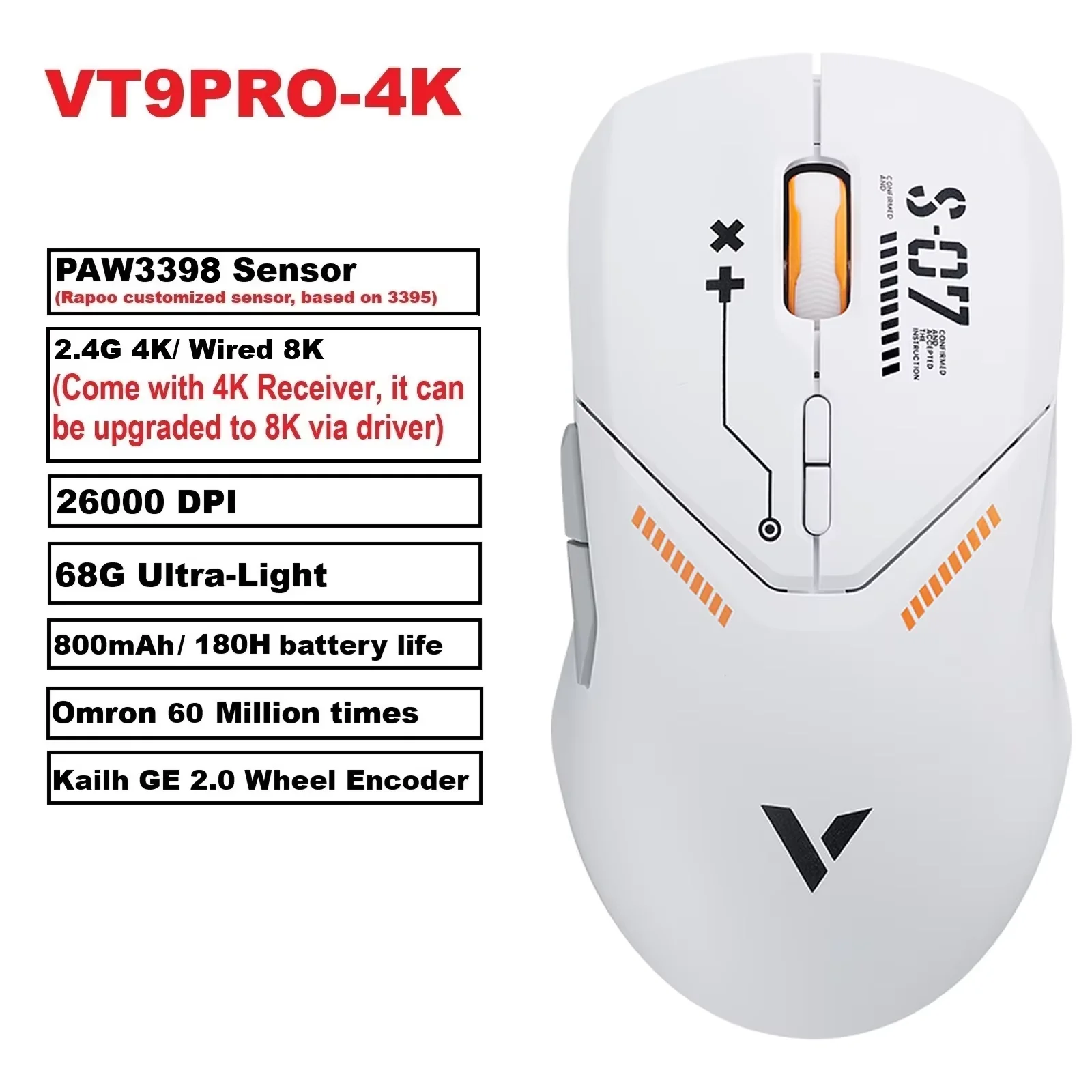 Rapoo VT9PRO Wireless Gaming Mouse Esports Grade 68g Ultra-Light