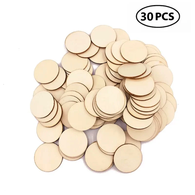 30pcs 4cm Unfinished Wooden Circles, Blank Natural Round Wood Slices Wooden Cutout Tiles for DIY Crafts Painting Staining