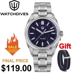 Watchdives WD0003B Original Design Aventurine Dial Men Watch VH31 Sweep Seconds Quartz Movement 36mm Watches Luminous Waterproof