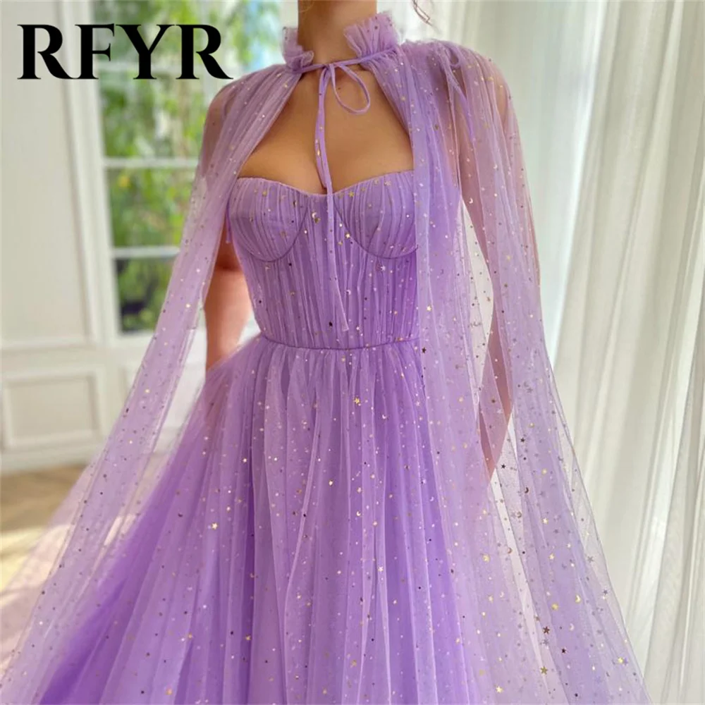 RFYR Lilac Glitter Sweetheart Evening Dresses A Line Charming Prom Dress Party Dresses with Shawl vestidos de noche Customized