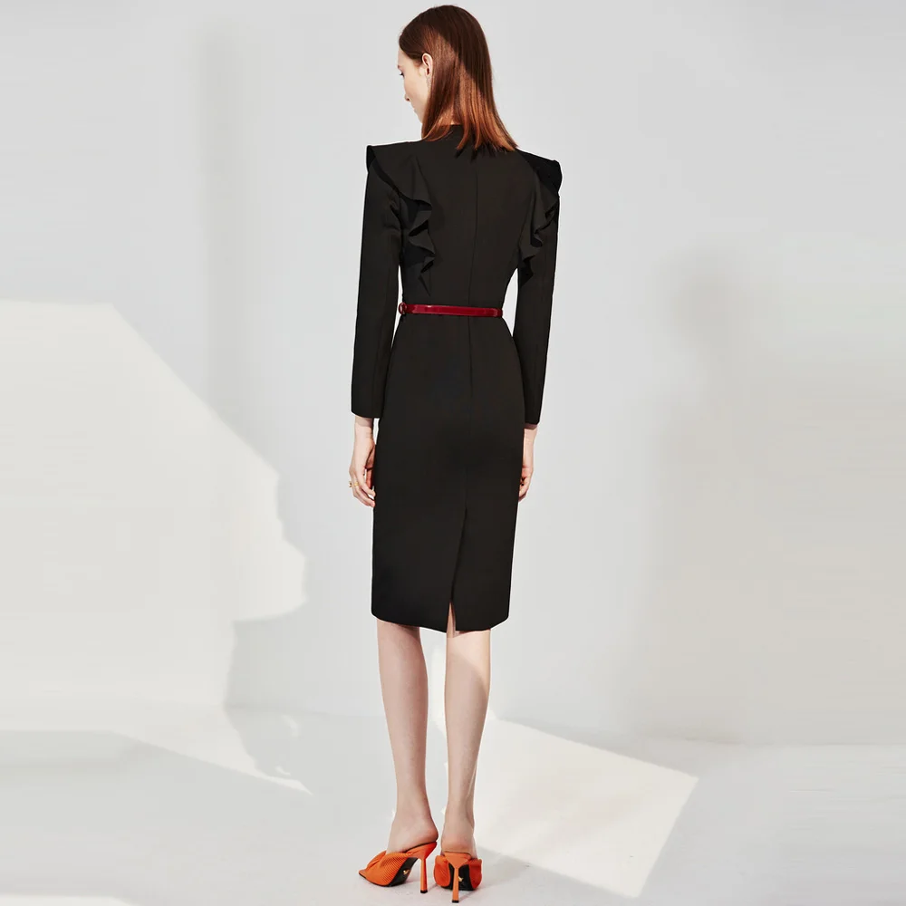 High End French Dress New Autumn And Winter Women\'s Temperament Ruffle Fashion Professional Slim Dress