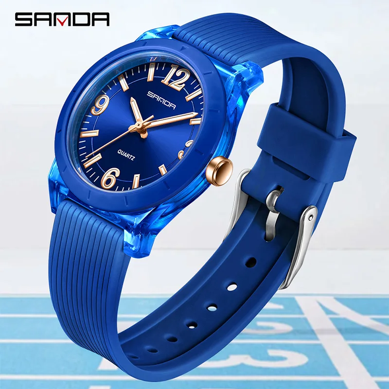 SANDA 6277 Top Brand 2025 Transparent Case Children's Quartz Watch Waterproof Night Light Leisure Student Quartz Watch