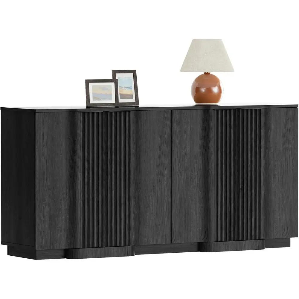 

Современный 4-дверный буфет 59 Modern с местом для хранения и регулируемыми полками для гостиной, кухни и столовой, черный цвет