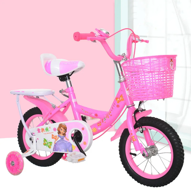 3-13Y Girls Bike 12-18in, Training Wheels Basket, Protective Net & Stylish Wheel, Safe Outdoor Play