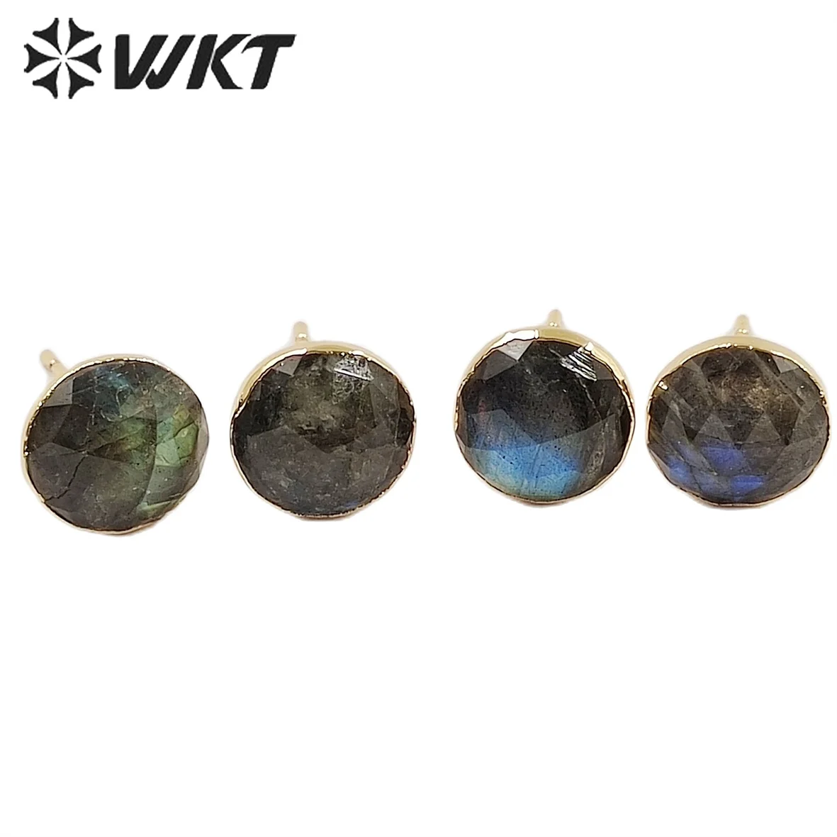 

WT-E151 Round Shape Natural Labradorite Stone Earring Studs For Women Decorated Unique Reflective Blue And Green Accessory