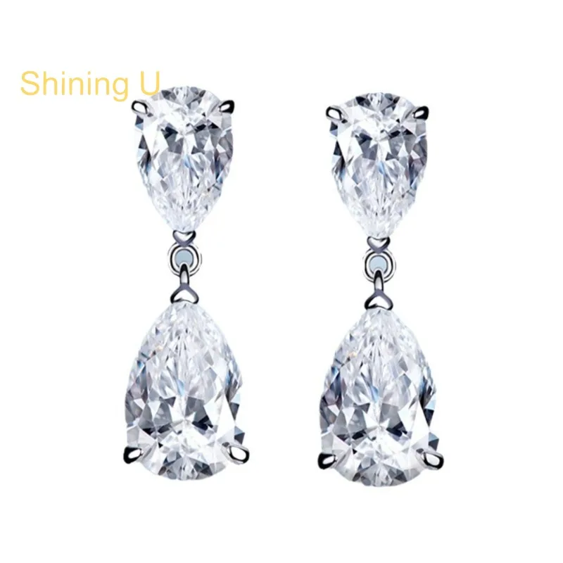 

Shining U 925 Sterling Silver Pear Drop Earrings for Women Fine Jewelry Engagement Wedding