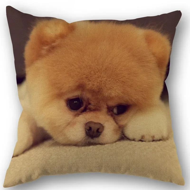 New Custom Pomeranian Dog Pillowcase Cotton Linen Fabric Square Zipper Pillowcase 45X45cm Wedding Decorative Pillow cover