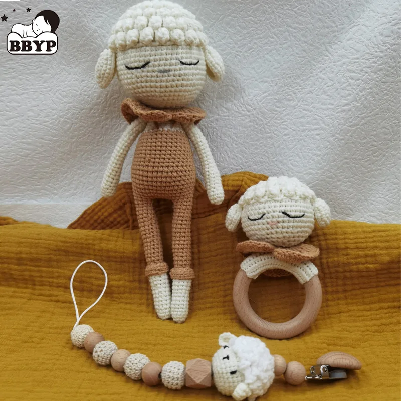 Klips do smoczka dla niemowląt szydełkowy owca dzwonek ząbkowanie grzechotka łańcuszek do smoczka chłopiec dziewczyna unisex gryzak prezent na baby shower