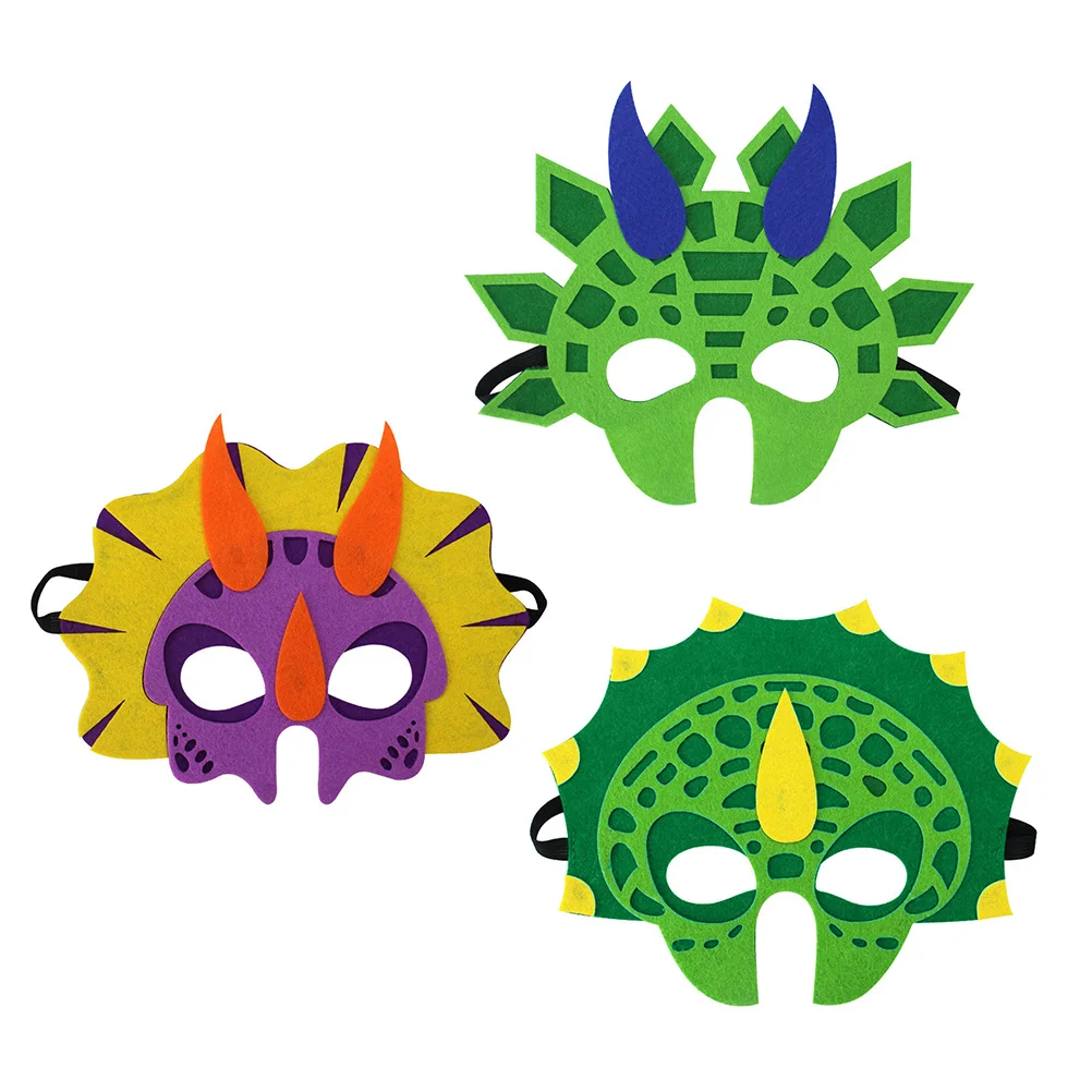 3PCS 공룡 파티 마스크 어린이를위한 파티 호의 장식 테마 파티 가장 무도회(스테고사우루스 + 트리케라톱스 + 유니콘)