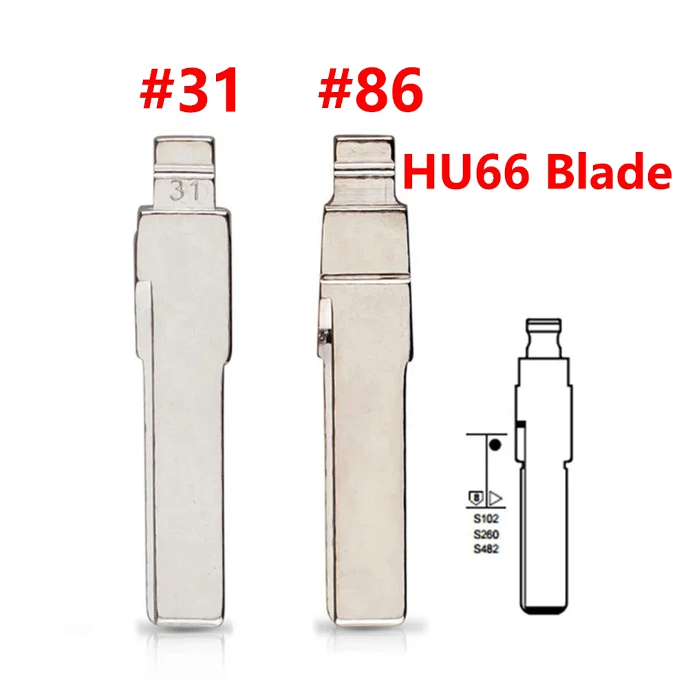 10pcs/Lot 86# 31# HU66  key blade Flip uncut Replacement Flip Folding Remote Key Blade Car Blank Car Key Blade