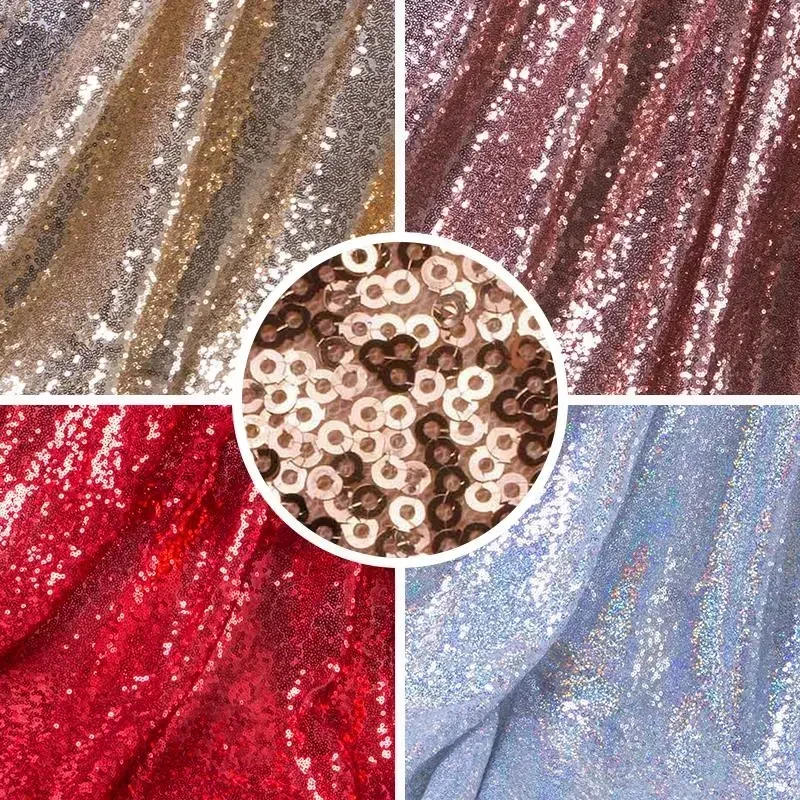 Width 130x50cm Sequin Fabric 3MM Sparkly Rose Gold Silver Glitter Fabric for Clothes Stage Party Wedding DIV Decoration Sewing