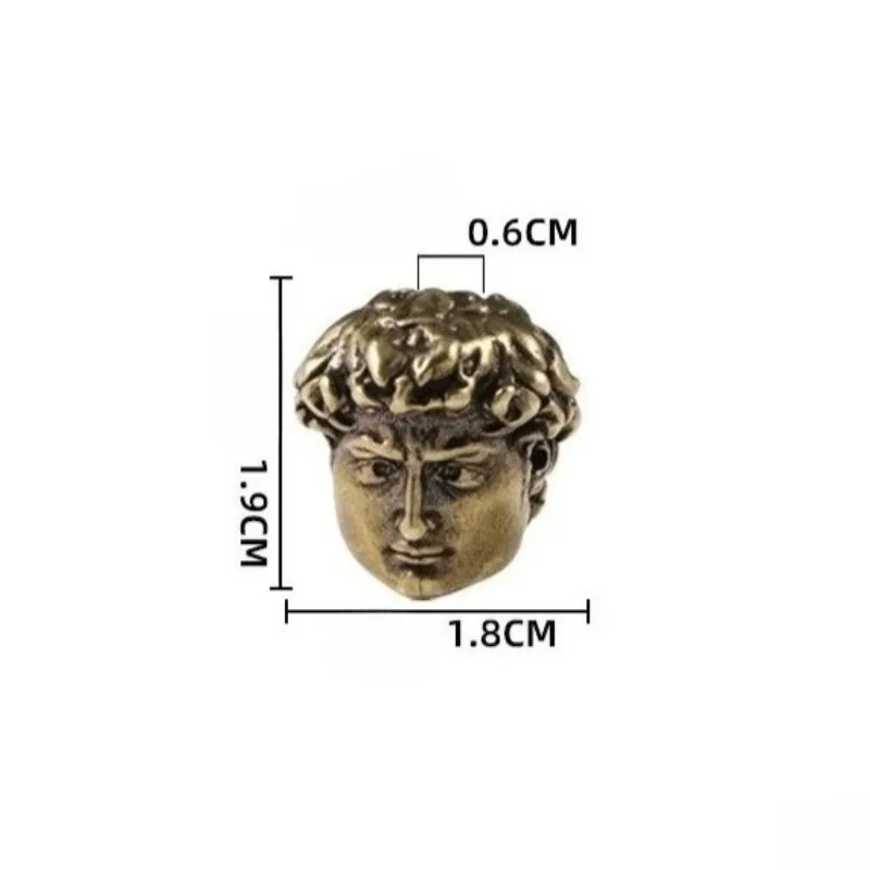 1 PC Italian Modern Art David Head Sculpture Brass Ornament Paracord Bead DIY Accessory Copper Keychain Pendant Home Decoration