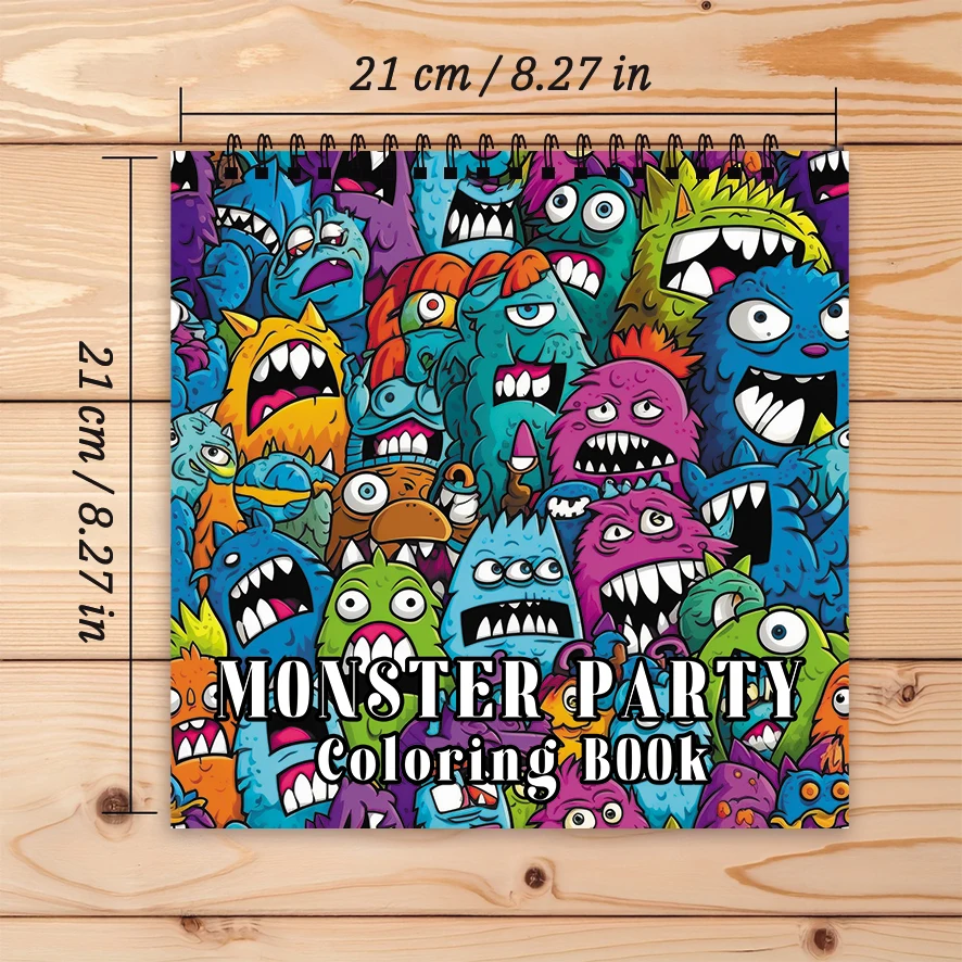 Monster Party Coloring Book - 8.27 x 8.27 inches 32 pages coloring book - ideal gift for family or friends