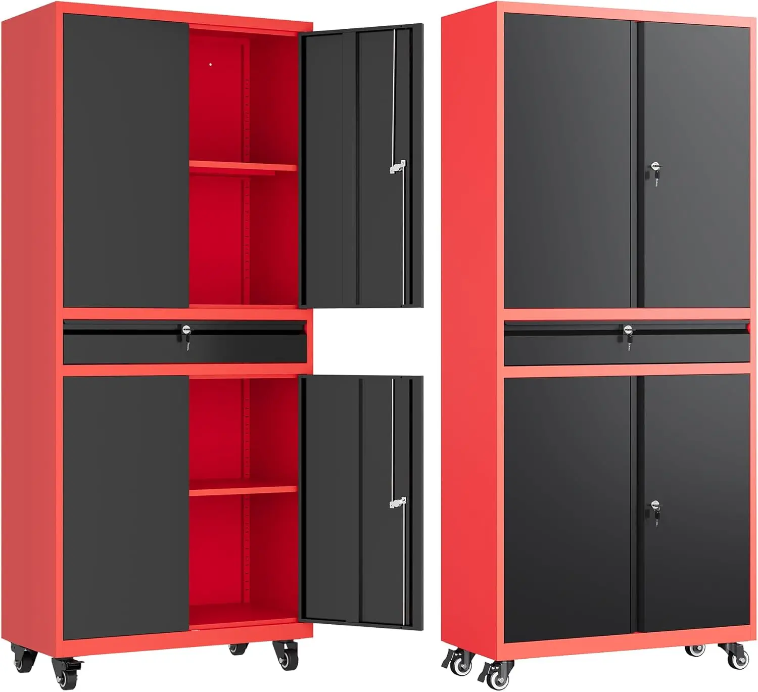 Letaya Metal Garage Storage Cabinet with Wheels Rolling Tool Cabinet with Adjustable Shelves and Drawer Home Utility Room Red