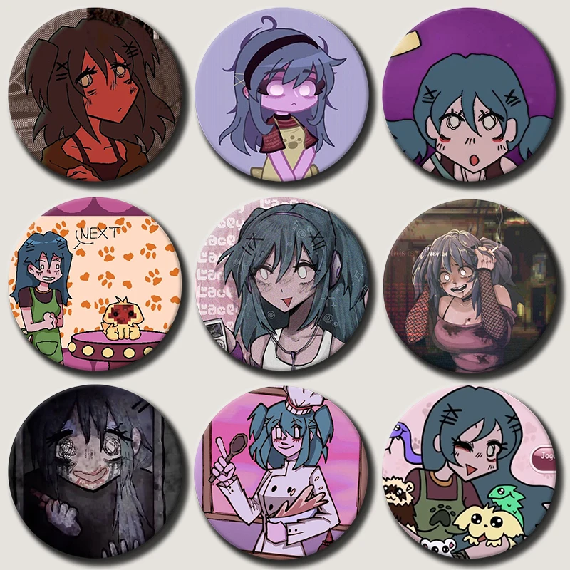 

58mm Hot Horror Game Lacey's Games Anime Button Pins Lacey's Petshop Round Brooches Cartoon Badge for Bag Clothes Decor Gifts