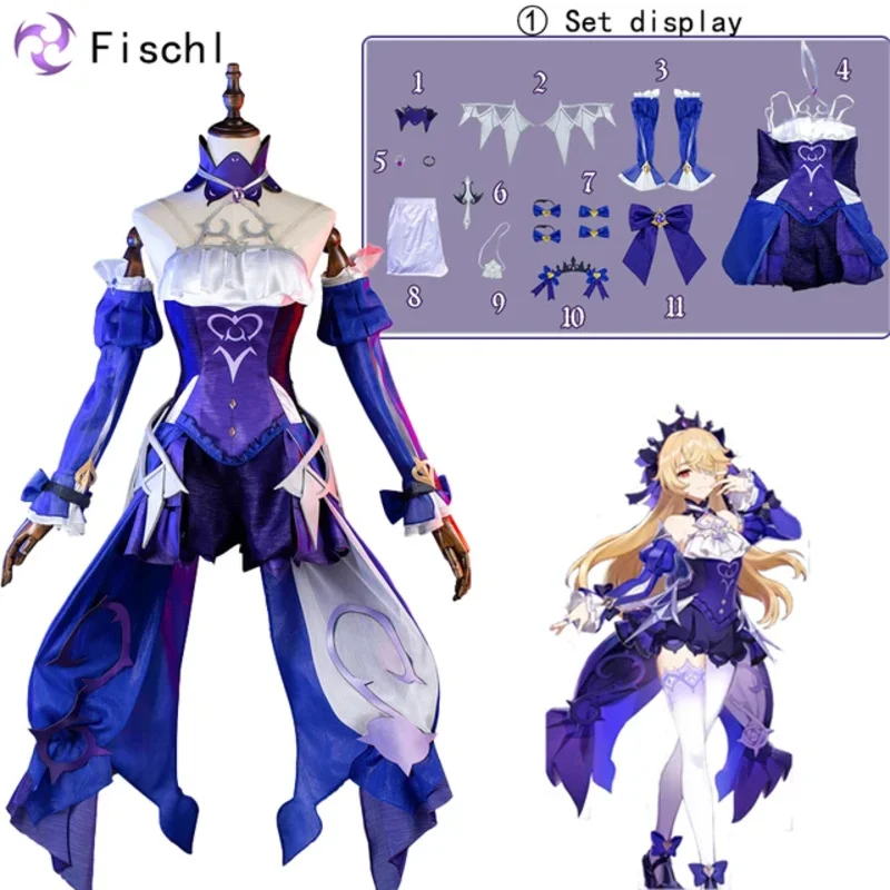 Game Genshin Impact Cosplay Fischl Cosplay Halloween Wig Costume New Skin Women Lolita Fancy Dress Girl Dress Cosplay Anime