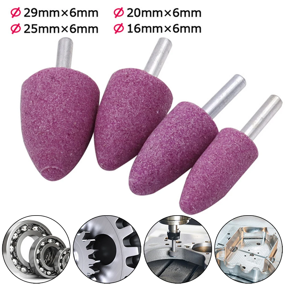 4 dimensioni 1 pz corindone testa di molatura forma conica 6mm albero lucidatura ruota abrasiva per utensili abrasivi rotanti