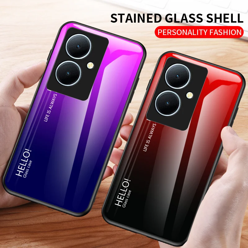 

Vivo V29 Lite V29Lite V2244 Case Gradient Tempered Glass Hard Cover Back Phone Case Silicone Bumper for Vivo V29 Lite V29Lite