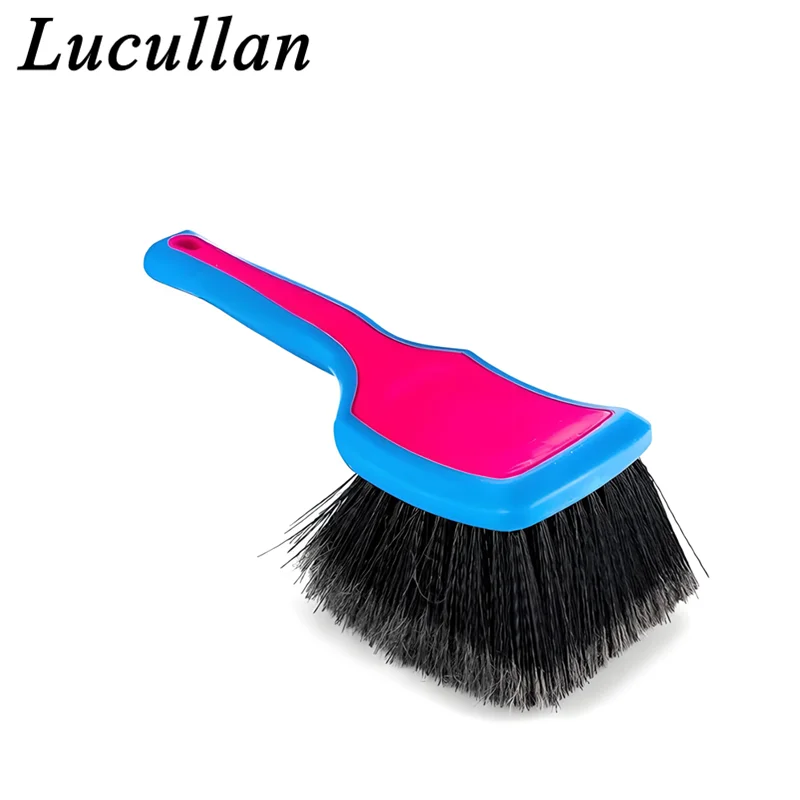 Lucullan Large Wheel Face Brush Ergonomic Easy Grip Handle - Super Soft Synthetic Flagged-Tip Bristle