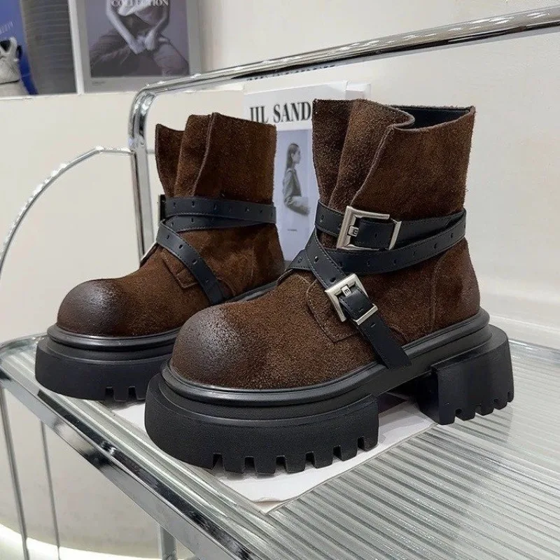 

Women High Heels Shoes Chelsea Ankle Boots Woman Winter Designer Brand Platform Fashion Dress Short Botas Motorcycle Boots Mujer