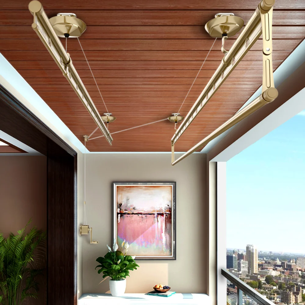 

Drying Rack for Lifting Hand Double Balcony Clothes Rail Household Automatic Drying Rack