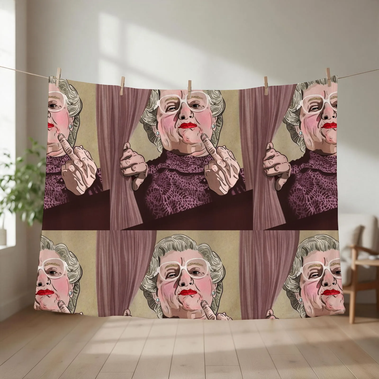 Mrs Doubtfire middle finger - Illustration - Robin Williams - Film Throw Blanket