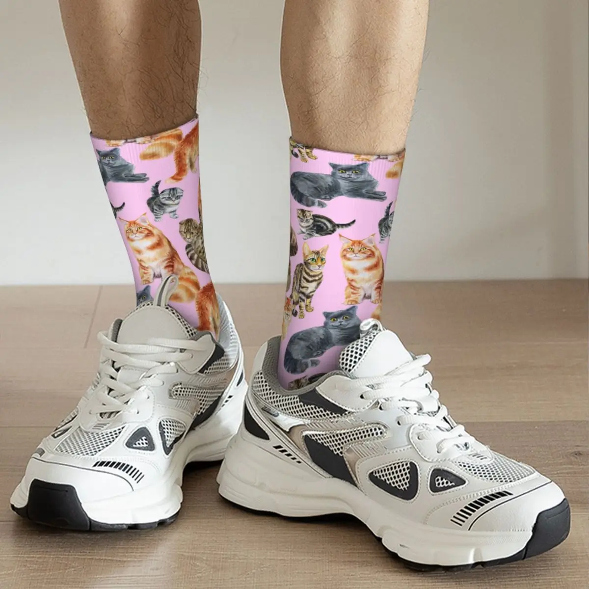 Calcetines Unisex para hombre y mujer, calcetín sin costuras con estampado de gatos y adultos