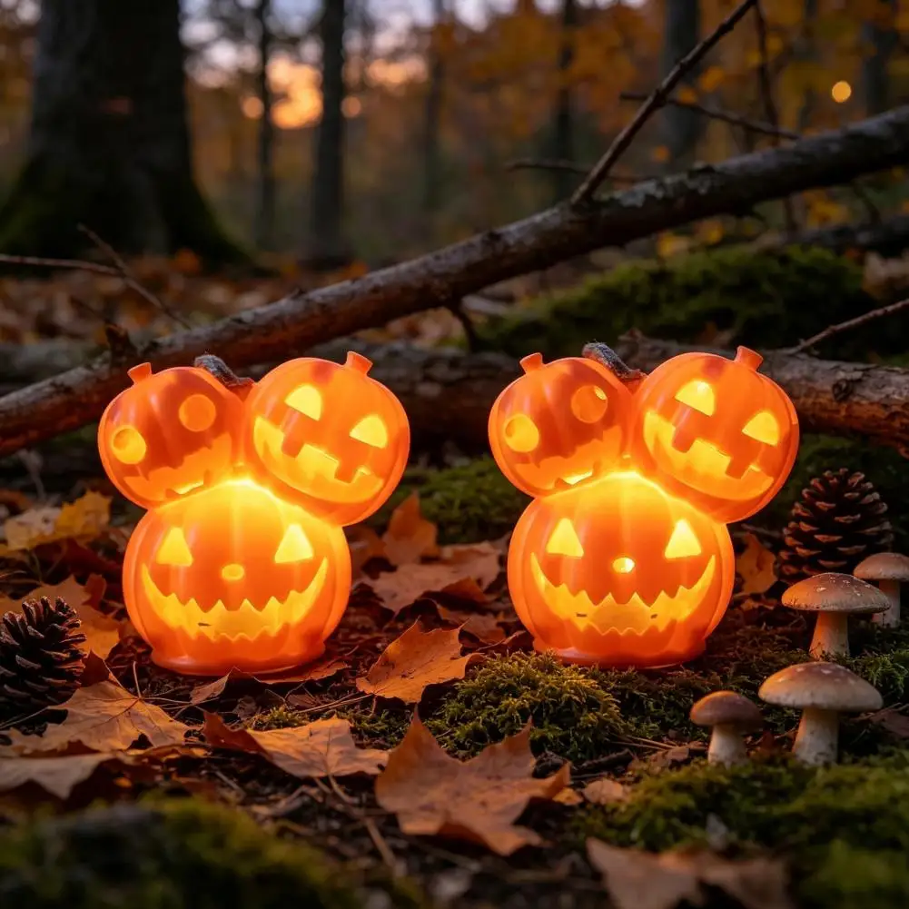 Halloween Pumpkin Decoration Decorative Plastic Pumpkin Halloween Light Up Pumpkin Decoration Spooky 3-head Figurine with Led